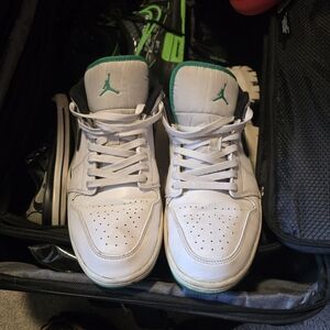 Jordan White and Green Low-Top Sneakers